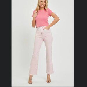 NWT Risen High Rise Raw Hem Slit Straight Jeans in Mauve size 15/32